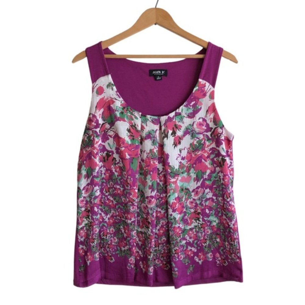 Allen B. Floral Sleeveless Top Medium Purple Sheer Knit - Picture 7 of 7